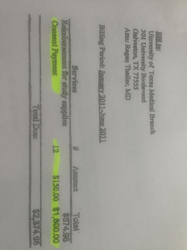 planned parenthood invoice closeup on 150 bucks ea